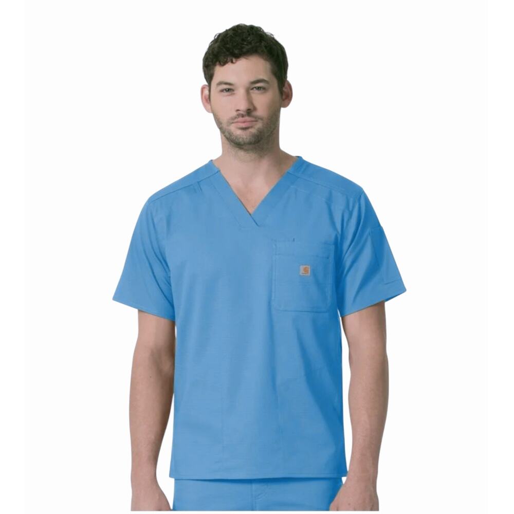Carhartt Men's Blue Ripstop Rugged Flex 6 pockets V-Neck Scrub‎ Top Size M
